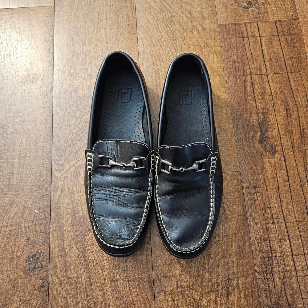 FJ FootJoy Men's Black Leather Horsebit Loafer Driving Moccasin Golf Shoes 10.5M